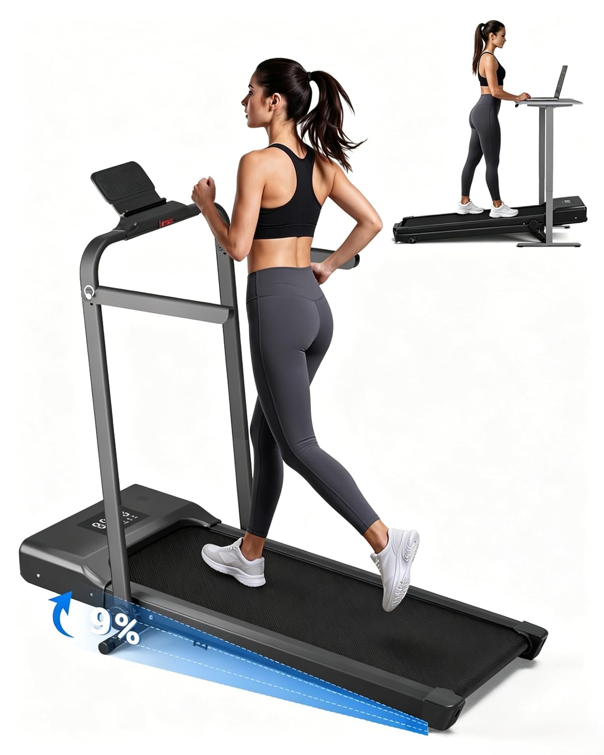 9% Incline Walking Pad with Handlebar, 3.0HP